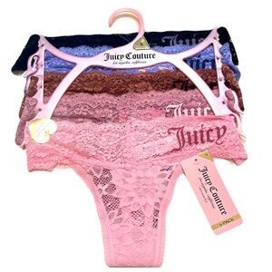 JUICY Couture Lace Thong Panty 5 Pack Intimates Logo XL Pink Black Neutral